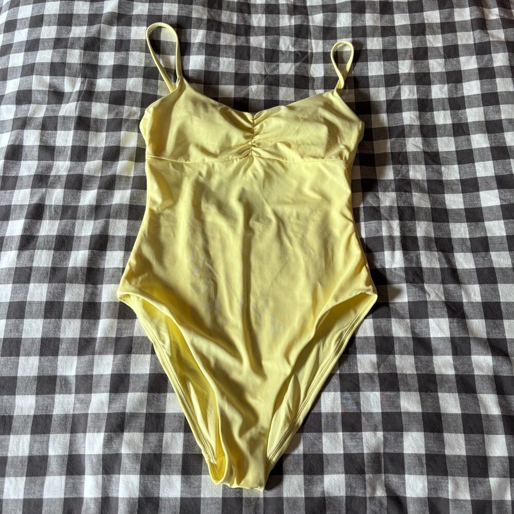 Andie One Piece Swimsuit Zest Yellow Ruched Small Recycled Materials